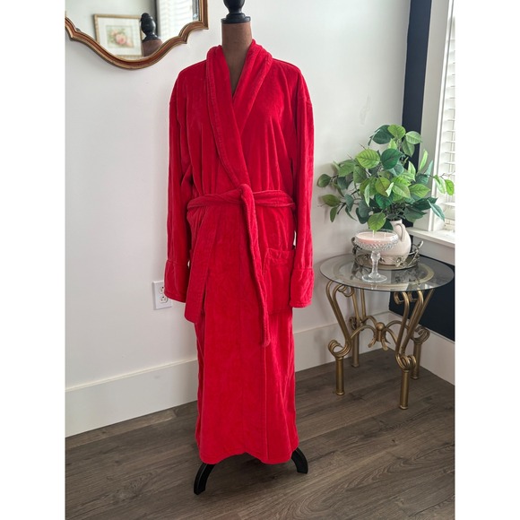 Cacique Women's Plush Terry Cloth Bath Robe Red Cotton Blend Loungewear - Picture 1 of 5